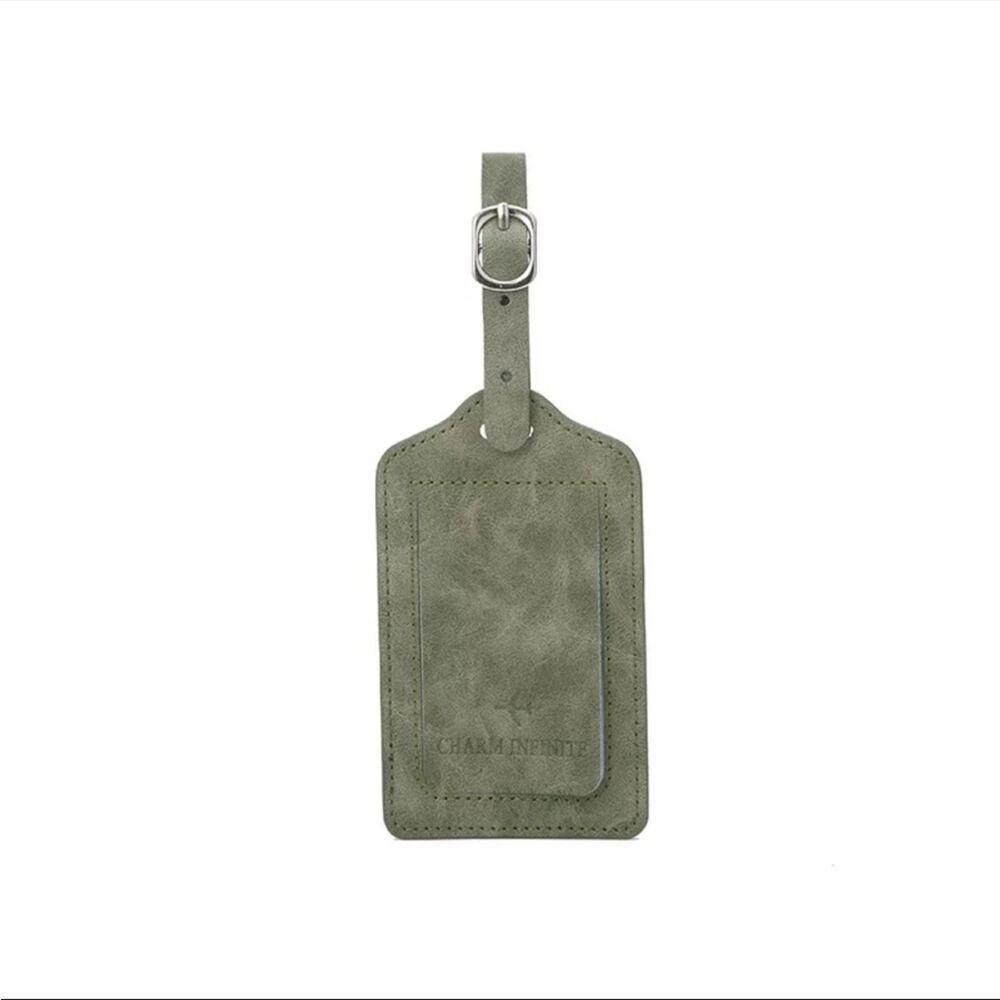 NEW green travel airline suitcase name tags strap faux leather luggage tag B191